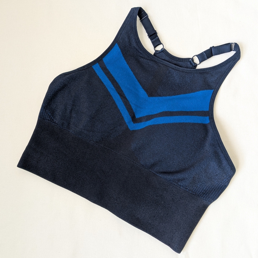 Tory Sport Navy Chevron Seamless Longline Sports Bra Top SP